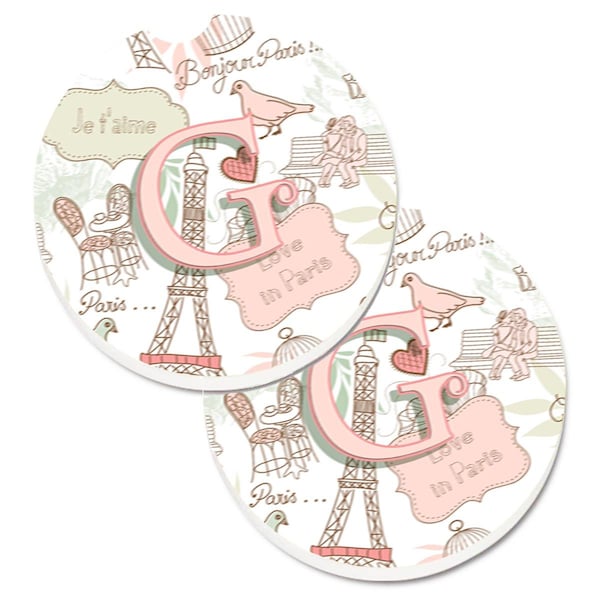 Carolines Treasures Letter G Love in Paris Pink Cup Holder Car Coaster, PK2 CJ2002-GCARC - main